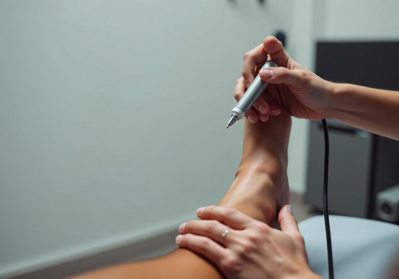 Doppler vascular assessment of a foot in a clinic