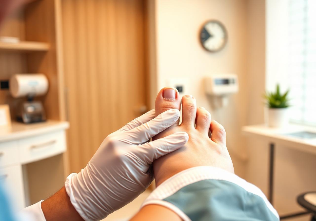 Gloved clinical examination of a toe