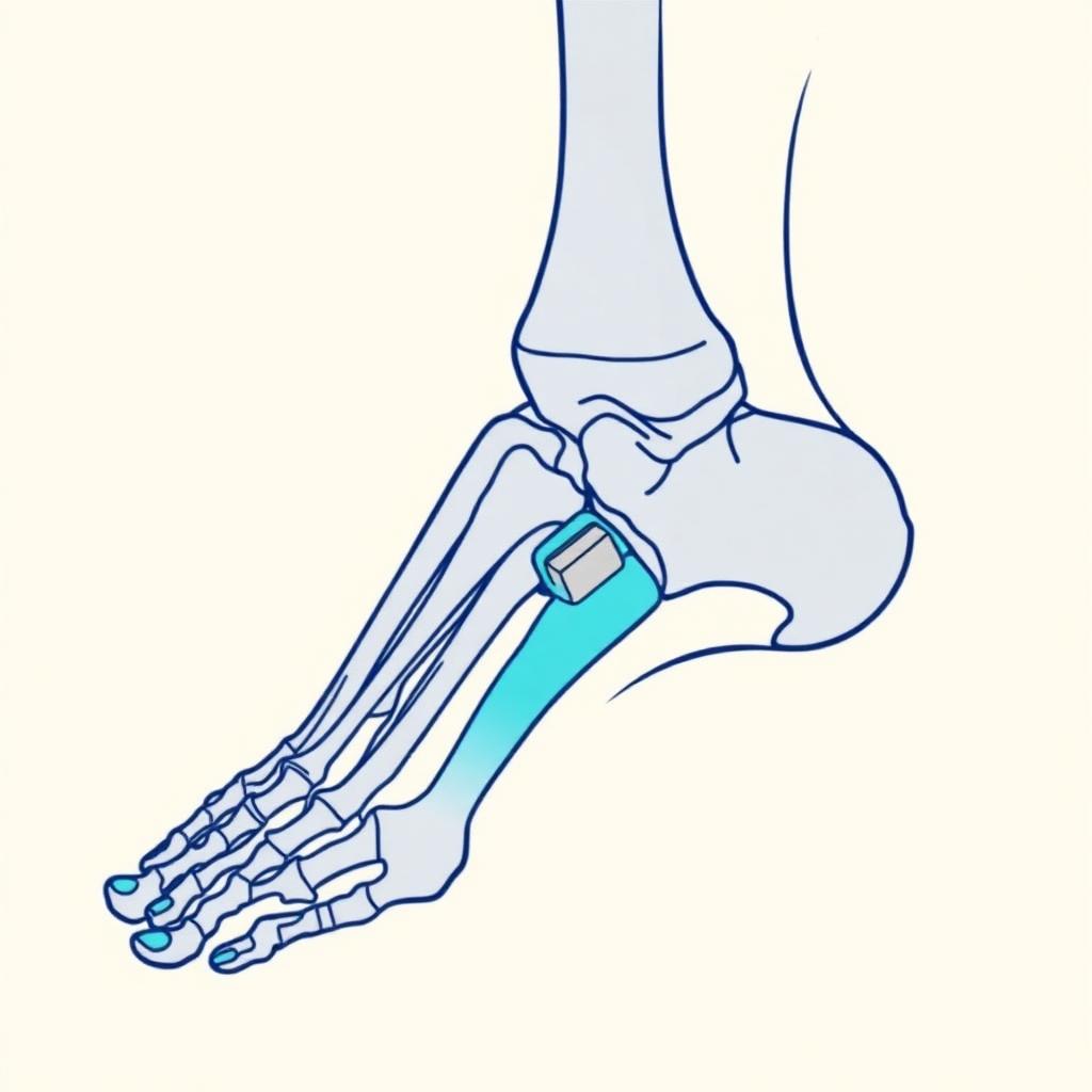 Illustration of a titanium subtalar implant placed in the sinus tarsi